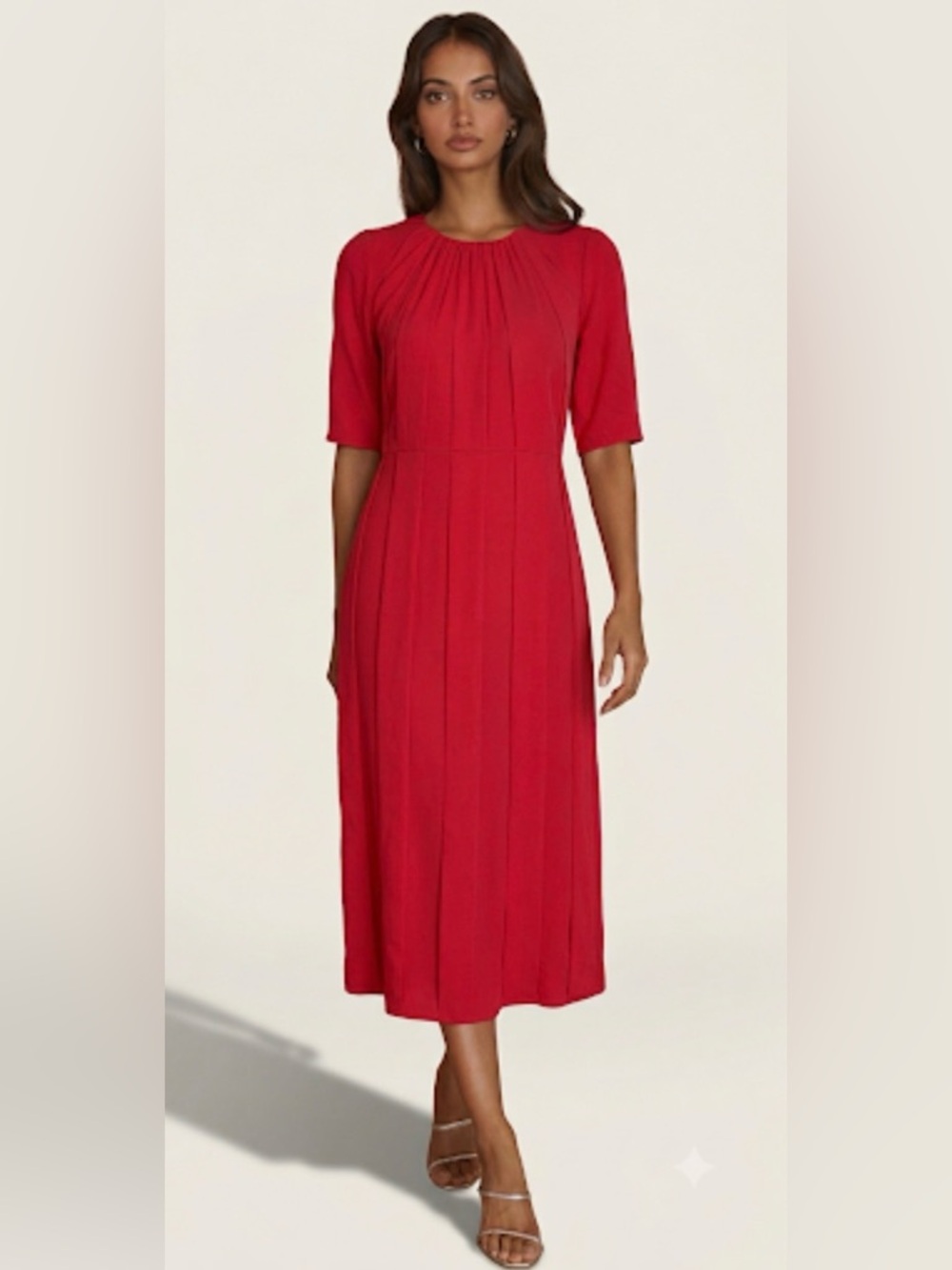 Everlane NWT The City Stripe Ruched Midi Dress in Haute Red Size 14